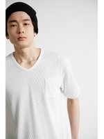 【AZUL BY MOUSSY】DRY MIX ワッフルVネック半袖TE/WHT