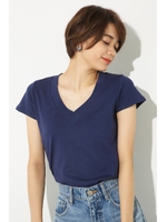 【AZUL BY MOUSSY】オーガニックコットンVネック半袖プルオーバー/NVY