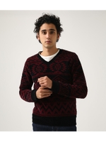 【AZUL BY MOUSSY】チマヨ柄モールニットVネックプルオーバー/柄BRD