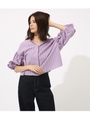 【AZUL BY MOUSSY】マルチストライプバルーンスリーブブラウス/柄PUR