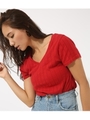 【AZUL BY MOUSSY】ワイドリブVネック半袖TEE/RED