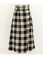 【Alluge】 ブロックチェックベルトデザインスカート/パープル(022)