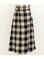 【Alluge】 ブロックチェックベルトデザインスカート/パープル(022)