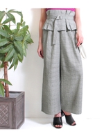 【CHILLE】チェック柄ベルト付ワイドパンツ/グレー(006)