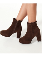 【CHILLE】フリルデザインブーツ/ブラウン(015)