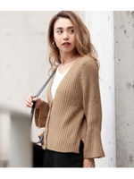 【CHILLE】 フロント釦リブニットカーディガン/ピンク(008)