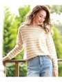 【CHILLE】 ●ボーダー起毛ニットトップス/ベージュ(005)