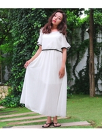 【CHILLE】ポイントパイピング肩あきワンピース/ホワイト(001)