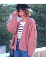 【CHILLE】ループ編みショートカーディガン/パープル(022)