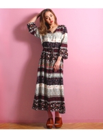 【CHILLE】ヴィンテージ風花柄2WAYワンピース/ブラック(027)