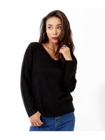 【LATINA】カシミアタッチリブVネックニットトップス/ブラック(027)