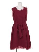 【Rew de Rew】サイドレースビジューネックドレス（8R04-09001）/ワイン