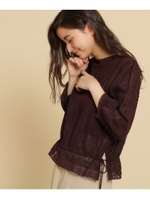 【S-Lサイズあり】ピンタックローンレースブラウス/ボルドー(064)