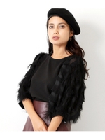 【Settimissimo】フリンジスリーブ切替プルオーバー/ブラック(027)