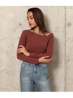 【Settimissimo】リブアシンメトリーデザイントップス/パープル(022)