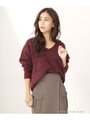 【WEB限定】ドロップショルダーVネックオーバーサイズニット/ボルドー