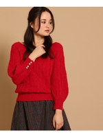 【WEB限定カラーあり】パールボタンケーブルニット/レッド(062)