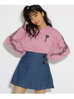 【コットン100％】裏毛袖ロゴテープ風 トップス/ピンク(072)