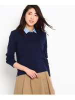 【セット商品】ストライプシャツ付きラウンドネックニット/ネイビー(093)