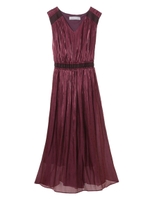 【ワンピース】ドット柄ロングワンピース/ボルドー