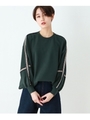 【洗える/裏起毛】ライン入りボリューム袖スウェットプルオーバー/ダークグリーン(023)