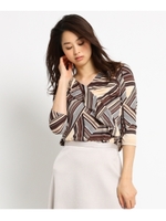 【洗える】MIXストライプ柄ラッフルカットソー/ナチュラル(150)