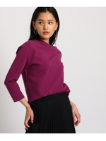 【洗える】アシンメトリーネック ストレッチトップス/ボルドー(064)