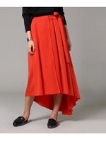 【洗える】イレギュラーヘムラップスカート/レッド(062)
