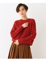 【洗える】クルーネックケーブルニット/ワインレッド(063)
