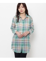 【洗える】シャーリングチェックシャツ/ライトグリーン(221)