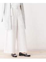 【洗える】ストライプストレッチワイドパンツ/ホワイト(301)