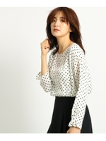 【洗える】タックスリーブドットブラウス/ホワイト(102)