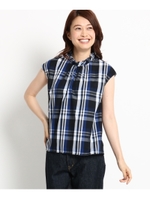 【洗える】フリルネックブロードブラウス/ネイビー(293)