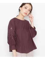 【洗える】ヴィンテージクロス　刺繍シャツ/ボルドー(064)