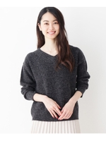 【洗える】畦Vネックプルオーバー/チャコールグレー(414)