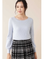 ◆ボリュームスリーブ片畦ニット/ブルー(110)