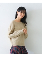 ◆モヘアタッチ ケーブル袖 ニット/ライトベージュ(051)