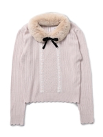 ふわふわリボンファー襟ニット / mille fille closet［ミルフィーユクローゼット］/ピンク