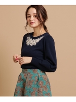 アンゴラ混フラワー刺しゅうニット/ネイビー(093)