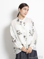 ウールツイルミルド モザイクフラワープリントブラウス/オフホワイト
