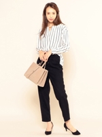 ウール混テーパードチェックパンツ/ブラック