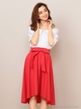 ウエストリボンイレギュラーヘムスカート/レッド