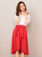 ウエストリボンイレギュラーヘムスカート/レッド
