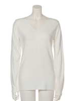 ウォッシャブルVネックニットTOPS/O/WHT
