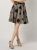 ガーリーフロッキーフラワーチェックスカート/茶系