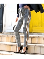 グレンチェックイエローラインリボンパンツ/ブラック(027)