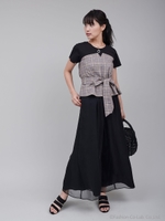 グレンチェックコルセットブラウス/ブラック