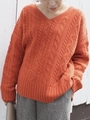 ケーブルVネックボリュームニット/オレンジ