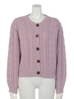 ケーブルクルーNショートカーディガン/ラベンダー