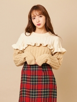 ケーブルフリルニットプルオーバー/ベージュ